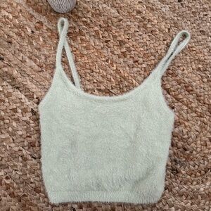 Kendall & Kylie Cream Fuzzy Crop Top